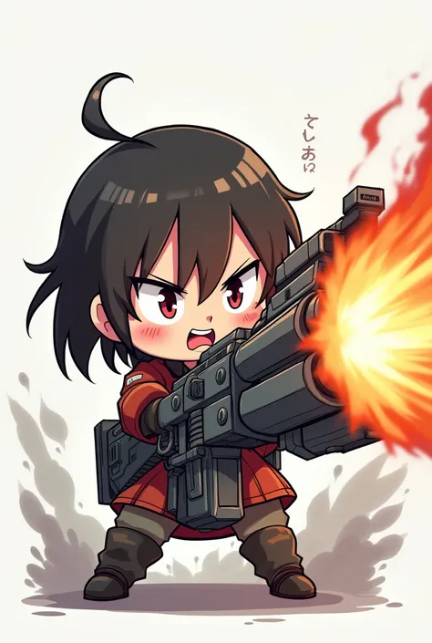 Chibi girl  massove macgine  gun firecor angry 