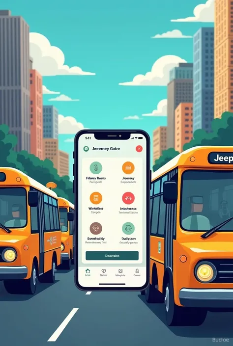 create an Image about a jeepney mobile app that is named "JeePay" and highlight how it makes transportation easierand in a landscape size