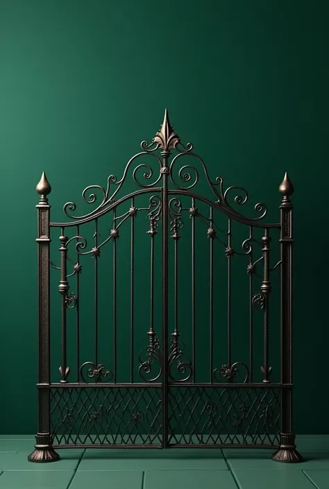 ((best quality)), ((masterpiece)), (detailed), elegant wrought iron fence, flat dark green background, semi-realistic