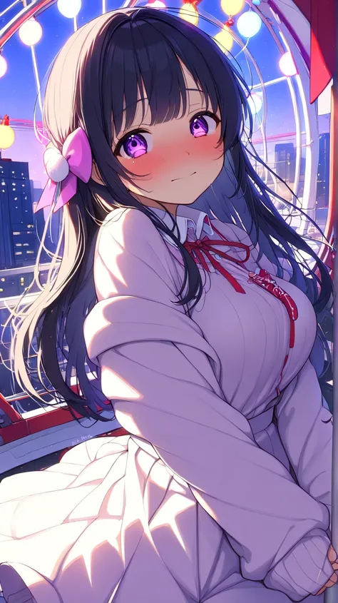 (NSFW, Masterpiece, 4k high resolution, super high quality, Detailed drawing, Lighting that creates a moving emotional experience for the virgin:1.5, Pretty lights up just for her, On virgin girls first Ferris wheel date:1.5), (cutest Japanese girl:1.5, Sh...