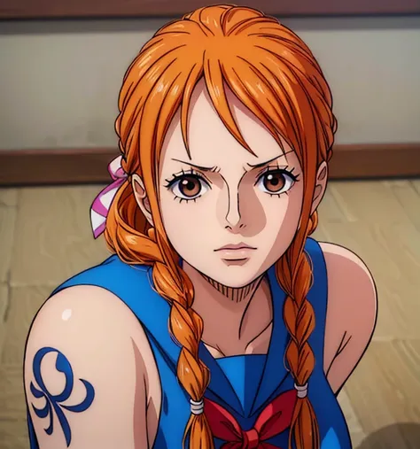 (masterpiece, top quality, 4K, 8k,     High Definition   , 最高masterpiece:1.2),   super detailed , (  realistic  , photo  realistic  , photo-  realistic  :1.37),    Maintaining Anime Style   ,   Nami in One Piece,  Light Orange Hair  , beautiful hairstyle ,...