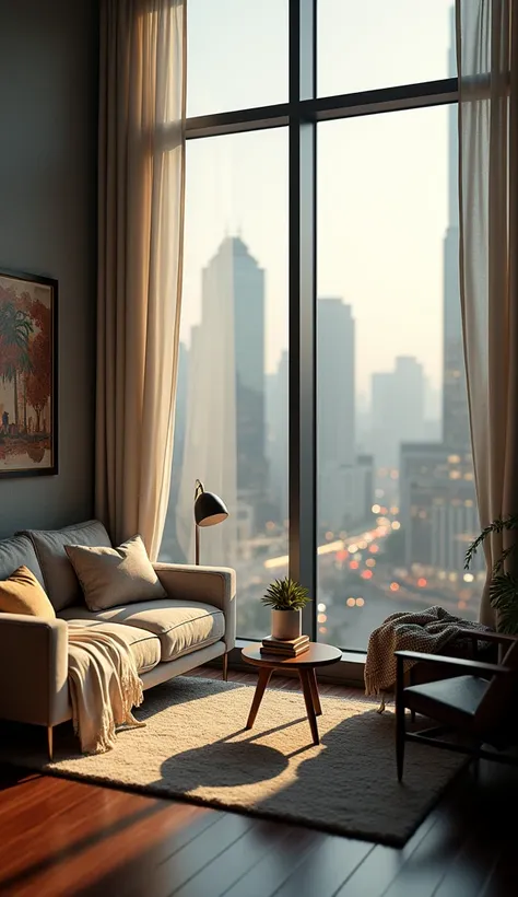 A nice apartment in the blurry city.