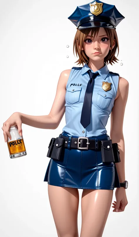  One girl , Kairi from Kingdom Hearts,  Watch viewers(Blushed face:1.0),real skin ,small breasts,  shiny hair ,  Super Detailed Black Eyes,( Equipped Police Belt :1.2),( watch ),( shot from the front:1.2),24K,(Standing in a sexy pose:1.2),(Drunk:1.0),(Sedu...