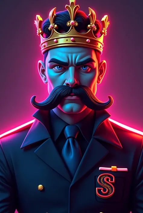 Im looking for a profile photo to use on GyouTube . the name of my channel is SERGEANT  . I am someone with a mustache and I want you to create a profile picture with a mustache hanging down as the main theme with a nervous look and a crown of kings on his...