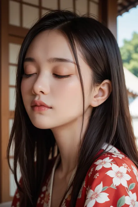 a girl, closed eyes, Japanese