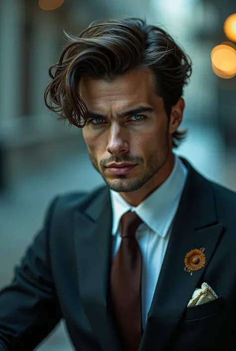 ice cold blue eyes. His hair was styled to perfection and fitted his gorgeous face. He was like a god, his expensive looking suit soiled with the coffee he was holding. Tall well-built body and around 21 years old 