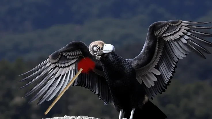  realistic style .  Andean Condor , a splinter penetrating the feathers of its left wing