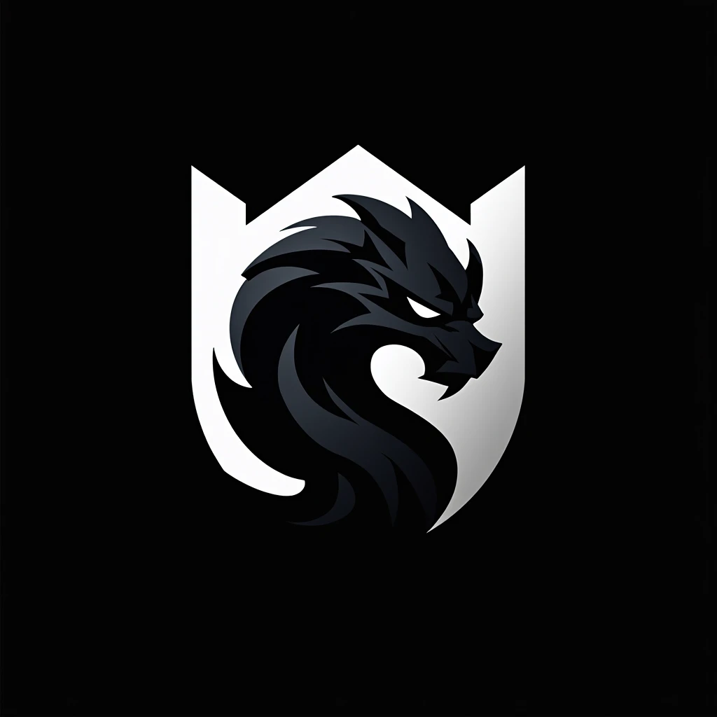 team logo, black beast vortex on an abstract figure background, white color, black background, creative minimalism