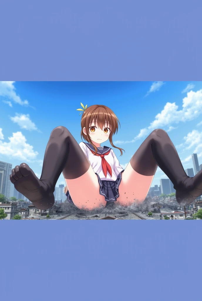 (( top quality )), ((anime, Masterpiece ,draw detailed,score 9,score 8,score7,score 6 up)), (((nsfw,GTS,Giantess,destruction by 1girl,rampage by 1girl,crushed buildings,collapsed buildings, giga size ))), (1girl bigger than any mountain,Alone,trampling a l...