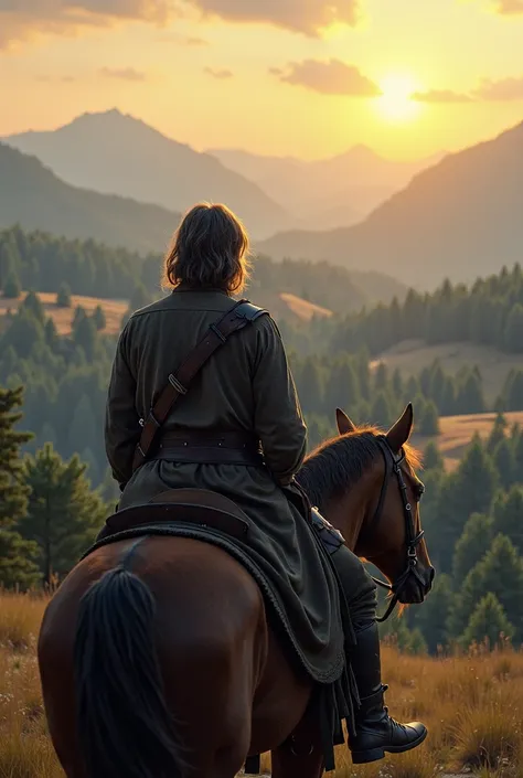 Medieval soldier looking at a landscape
