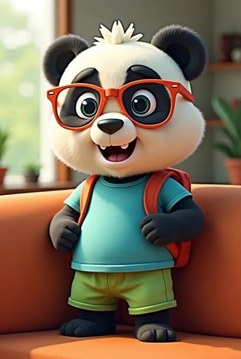  describing the cartoon bear character on the couch

1 . **the name**: ** Pandy ** (Pandy)
2. ** appearance **:
   - **General shape**:  A cute and friendly panda bear with round features and big expressive eyes .
   - ** Colors **: يتميز باللونين الأبيض و...