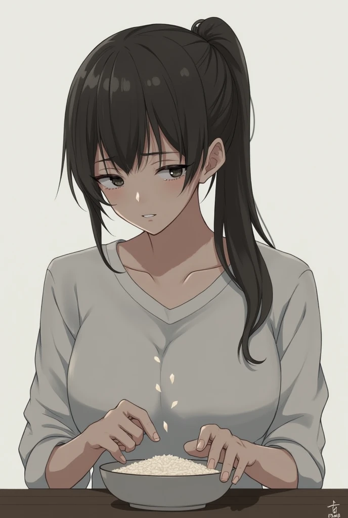 1 , Alone,  high resolution, breasts, Rice,  ponytail , Tears,  best quality , 