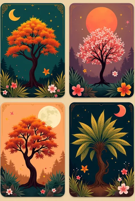 *"Create a series of flat, luxurious, and intricate illustrations for Artemis, an artisanal chocolate brand. Each illustration should embody the mystical and natural essence of the goddess Artemis, inspired by the forest and the moon. four distinct illustr...