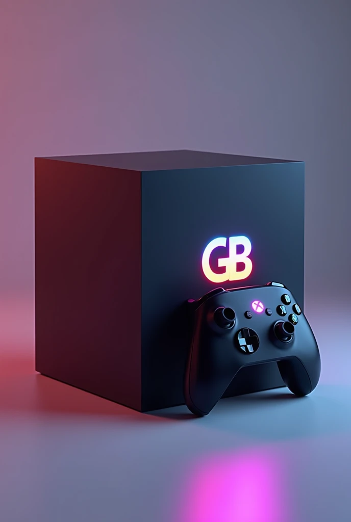  Make a console with a logo written GB and a controller similar to an Xbox,  the console must be square and with RGB LED  ( the controller must be visible ),[real images 4k ]