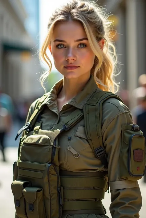  For the first time - probably in history - she wears womens combat clothing instead of the unflattering male one.  She has dyed her hair blonde .  Now she wears it in a low ponytail that reaches her shoulders .  I knew she grew fast ,  but I didnt know ho...