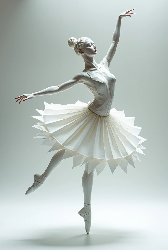 Generate an image of an origami in the shape of a woman dancing ballet 