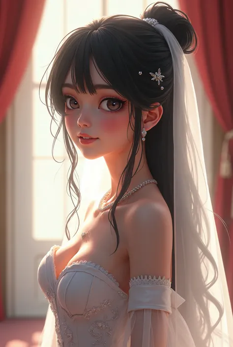 (Masterpiece), best quality, highest quality, highly detailed CG unity 8k wallpaper, original, high resolution, (depth of field: 1.5), fidelity: 1.3, breasts, bride portrait style, 1 girl, curtains, veil , bridal veil, wedding dress, curtains, jewelry, sol...