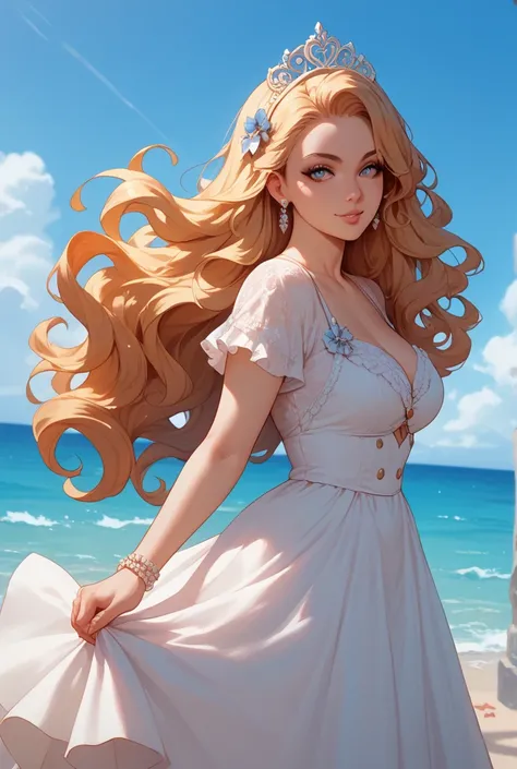  A beautiful girl with wavy long hair in a bohemian dress, huge tits beach, жопа огромная 