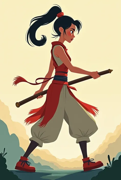 create a simplest 2d animation of warrior girl without swords and complicated details