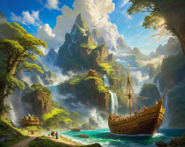 動物と虹のあるNoahs Arkの空撮画像, Arthur Pan smiles like a fairy queen ,  shutterstock,  Fantasy Art , Noahs Ark, Darrell K. Sweet ,  A Breathtaking Masterpiece of Art ,  fantasy painting HD ,  Biblical Epic Description , Biblical Painting ,  Epic Surrealist 8K Oil P...