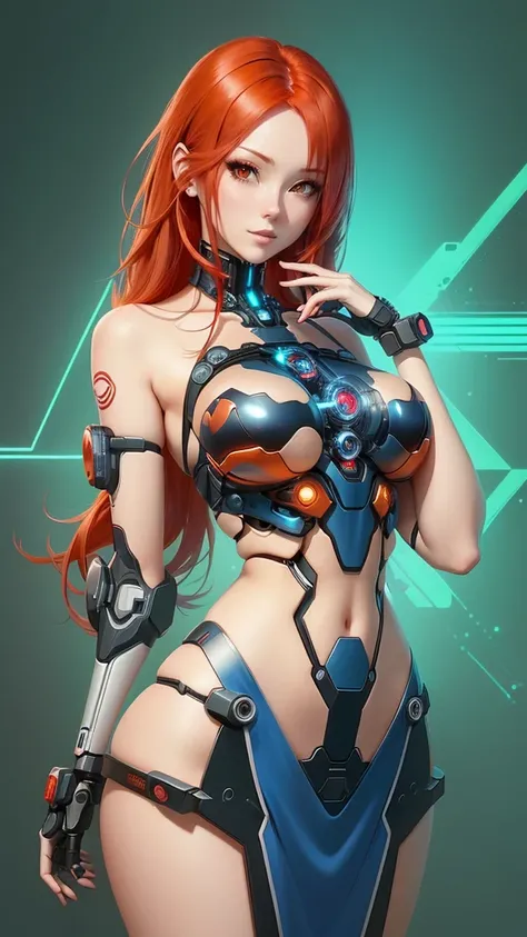 a cartoon picture of a woman with red hair and a blue dress, biomechanical oppai, digital anime art, oppai cyberpunk, perfect android girl, cute cyborg girl, detailed digital anime art, sona is a slender, anime digital art, advanced anime digital art, adva...