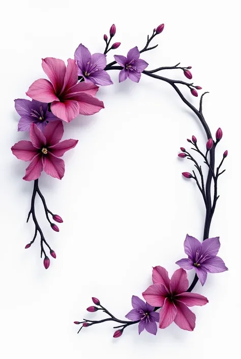  Get an arc of flowers and branches ,  the flowers must have shades of purple and dark pink, And the black branches ,   image is to adorn a book cover ,  the image must be in png 