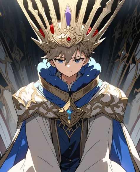 An anime boy being crowned king