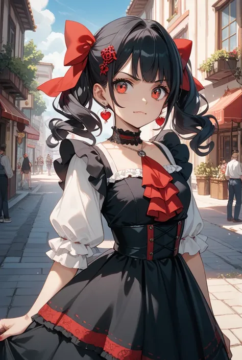 
clothing:  old gothic dress 。 based on black 、 red embroidery on the hem 。 always wears a necklace engraved with the coat of arms of the Carmila family。Hair color and hairstyle:  black hair long、The tips of the hair are slightly wavy。Hair is waist length。...