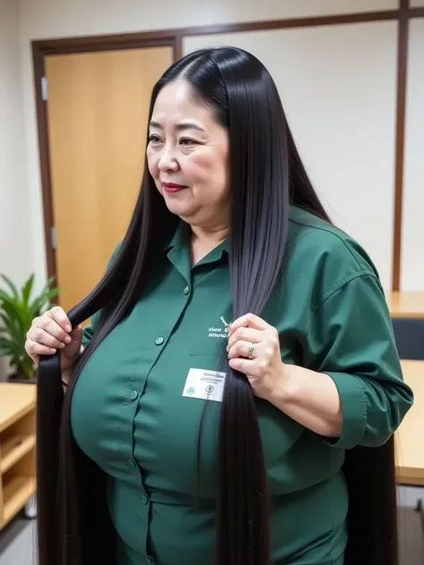 8k, top quality , masterpiece,  super high res,(masterpiece:1.6,  top quality ),  complicated details, Middle-aged woman in her 50s ,  Japanese ,  full body ,  On the head, ((Ridiculously long hair:1.5)),(( Jet Black Hair:1.5)), ((Forehead:1.5)), ((Extreme...