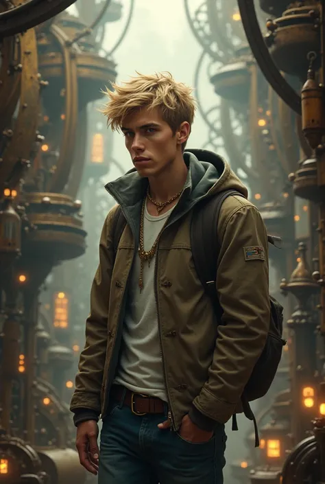  A blond young man who is reparative of a broken heart.. All in a fantastic, steampunk aesthetic 