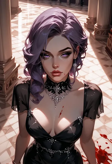  score_9,  score_8_above,  score_7_above,  source  _animated, arrogant,girl, very elegant, expressive eyes, Nostalgic girl,  semi-transparent dress,  black dress , in a palace, dramatic light (dramatic light), silk hair,  purple hair, ,delicate woman, dark...