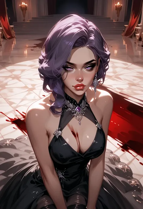  score_9,  score_8_above,  score_7_above,  source  _animated, arrogant,girl, very elegant, expressive eyes, Nostalgic girl,  semi-transparent dress,  black dress , in a palace, dramatic light (dramatic light), silk hair,  purple hair, ,delicate woman, dark...