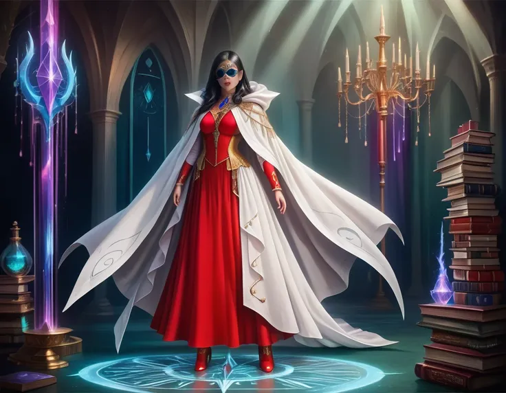 score_9, score_8_up, score_7_up, score_6_up, score_5_up, score_4_up,  picture of a sorceress casting a spell in magical library, exquisite beautiful woman, black hair color, dynamic hair style, ((full body shot: 1.5)), ((anatomically correct: 1.5)),  (ultr...