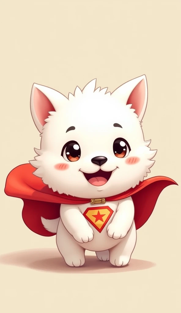 white dog with red superhero cape (( crypto))  chibi