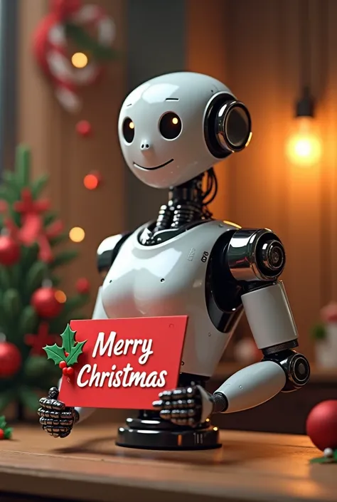 Add the write "marry Christmas by GRASP TEAM" and substitute the robot with a manipulator