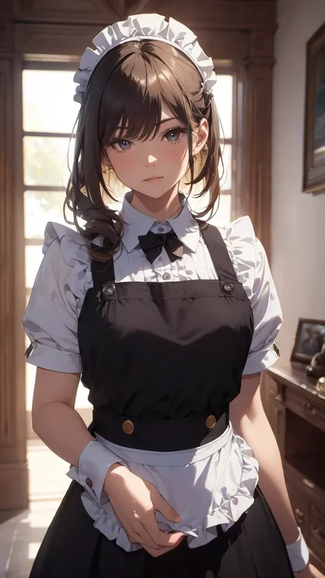 ((best Quality: 1.4)), (Unparalleled Masterpiece), (Ultra High Definition), (Ultra Realistic 8k CG), (half body image ), (ultra detailed), (maid ), (art by Jean Baptiste Monge), highly detailed maid clothes, half_apron , stunningly beautiful, highly detail...