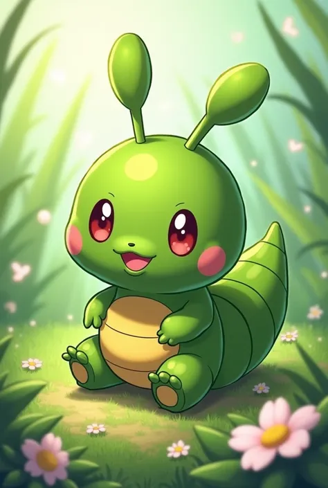 Create an image of Caterpie Pokémon in green