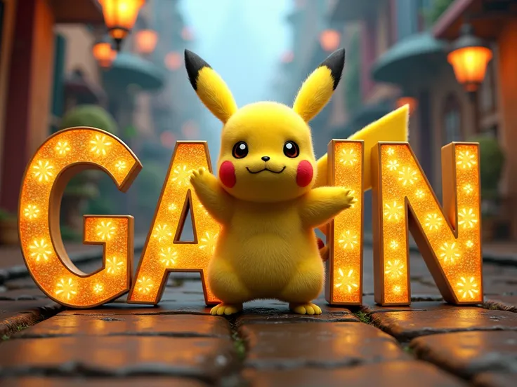 Create a poster ultra réaliste et détaillé with textured letter-by-letter writting le prénom "GABIN"  En français et en majuscule. Un a Disney 4d style.
Thème PIKACHU