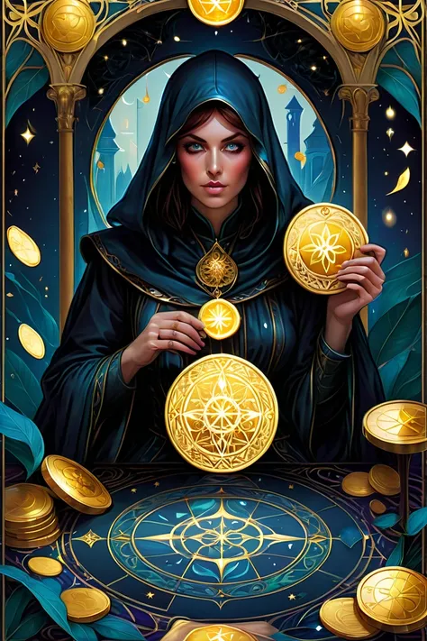 ((((Patterned exquisite Tarot Card )))), thief steals DnD gold coins