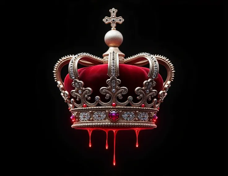  create English royal style crown with blood, super bright with a black background without a base without a base
