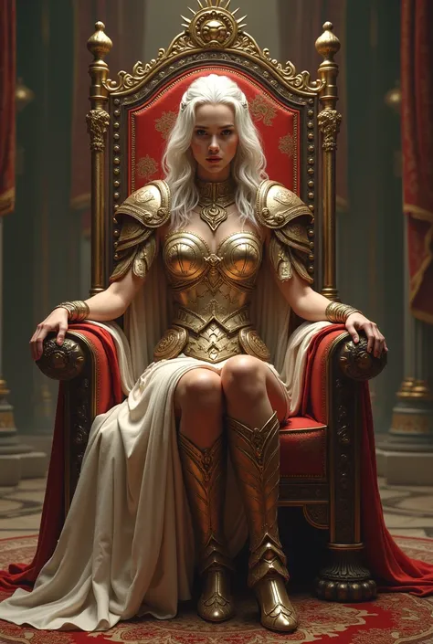 she W from artkinght  sitting on a throne posing like gilgamesh