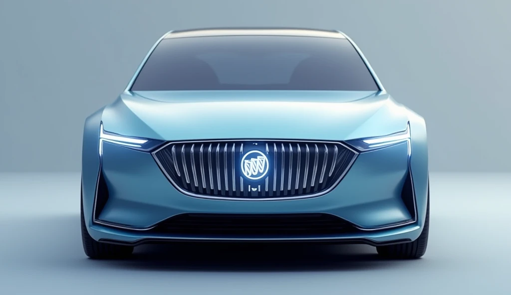 A stunning and sleek  close   full front view of the 2025 Buick Electra E5 lite blue color showcased