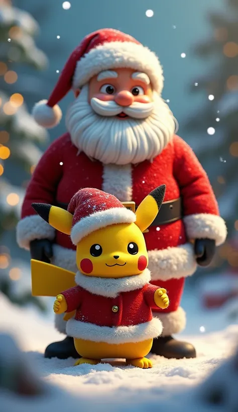 Santa Claus , behind The Pikachu dressed as Santa Claus