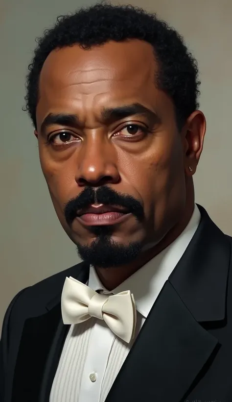 President Nilo Peçanha. Black man with dark skin, short curly hair, a black mustache and goatee, wearing a suit jacket and bow tie and staring straight ahead.