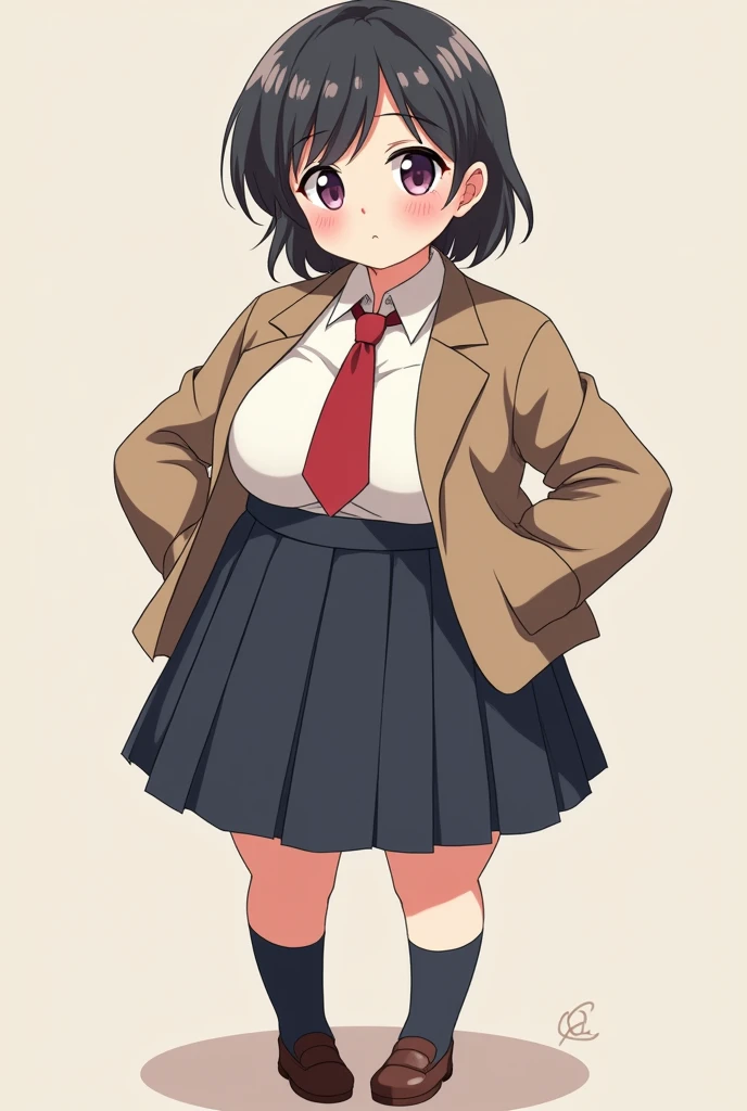 Anime boy with gigantic breasts wearing a japanese girl school uniform