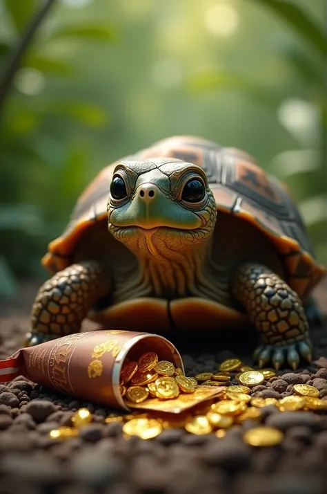 Imagine a turtle finding a shiny gold note in a Davi chocolate, and you cant believe !