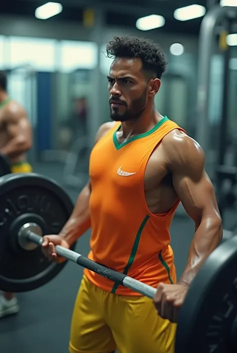 Fat mini Neymar at the gym lifting weight video