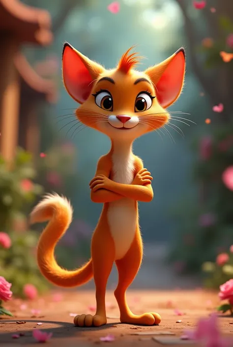 Manno smirking smugly, her tail curled confidently.
3d animation Disney inspired 