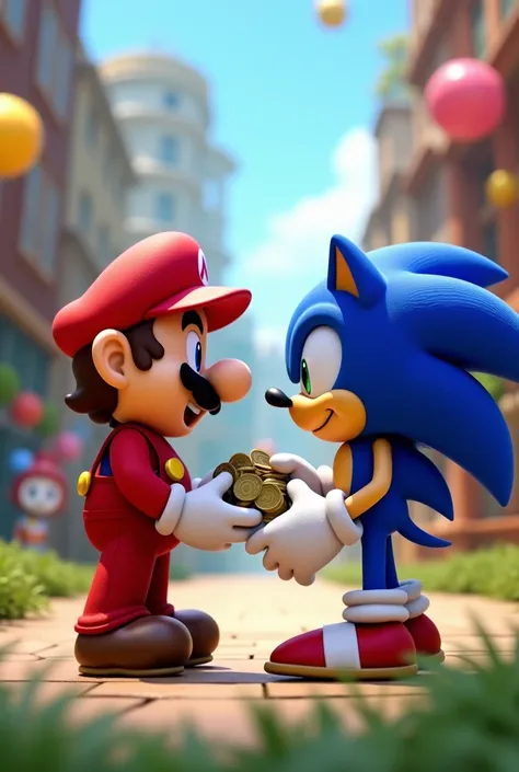 Then Mario came to give money to Sonic