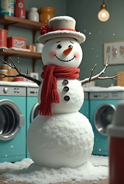 Snowman in a laundry room